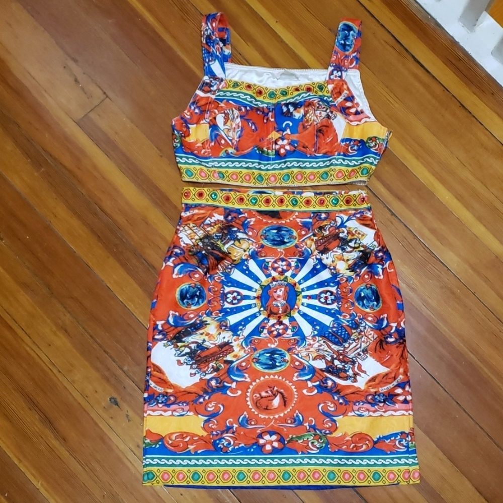 Beautiful colorful bejeweled 2 piece skirt set